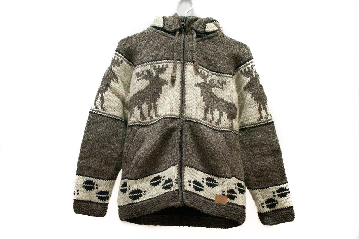 Hand-Knitted Moose Sweater with Hood – The Banff Trading Post