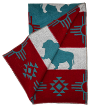 Load image into Gallery viewer, Buffalo Cross Blanket - White Buffalo Turquoise/ Red
