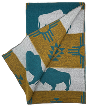 Load image into Gallery viewer, Buffalo Cross Blanket - White Buffalo Turquoise/ Yellow
