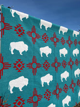 Load image into Gallery viewer, Buffalo Cross Blanket - White Buffalo Turquoise/ Red
