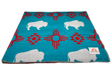 Load image into Gallery viewer, Buffalo Cross Blanket - White Buffalo Turquoise/ Red
