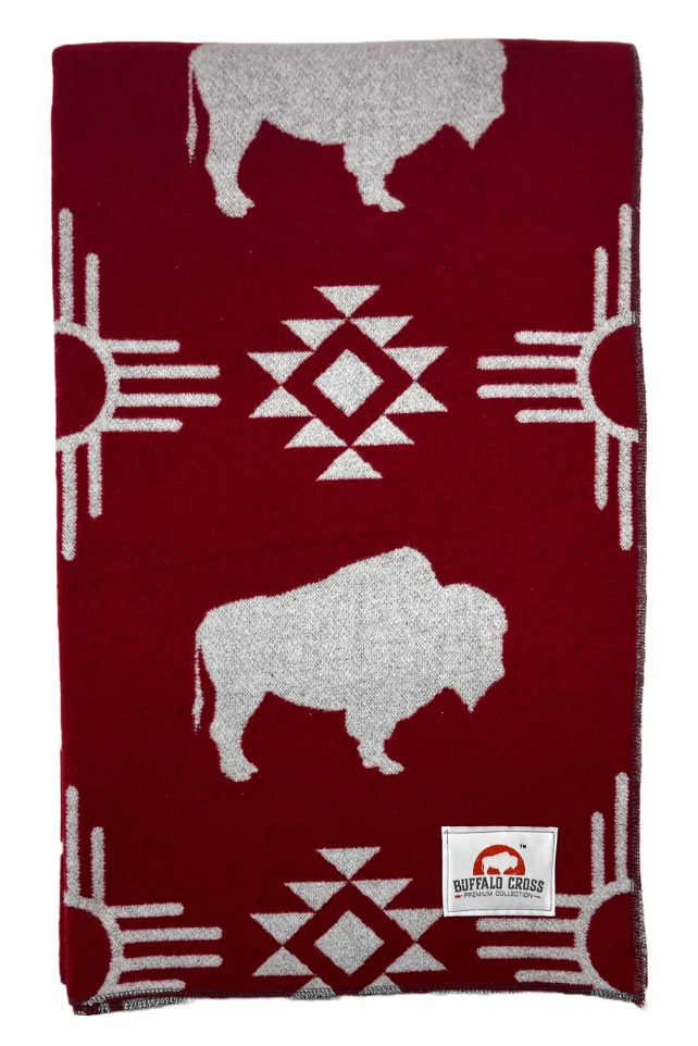 Buffalo Cross Blanket - White Buffalo Red