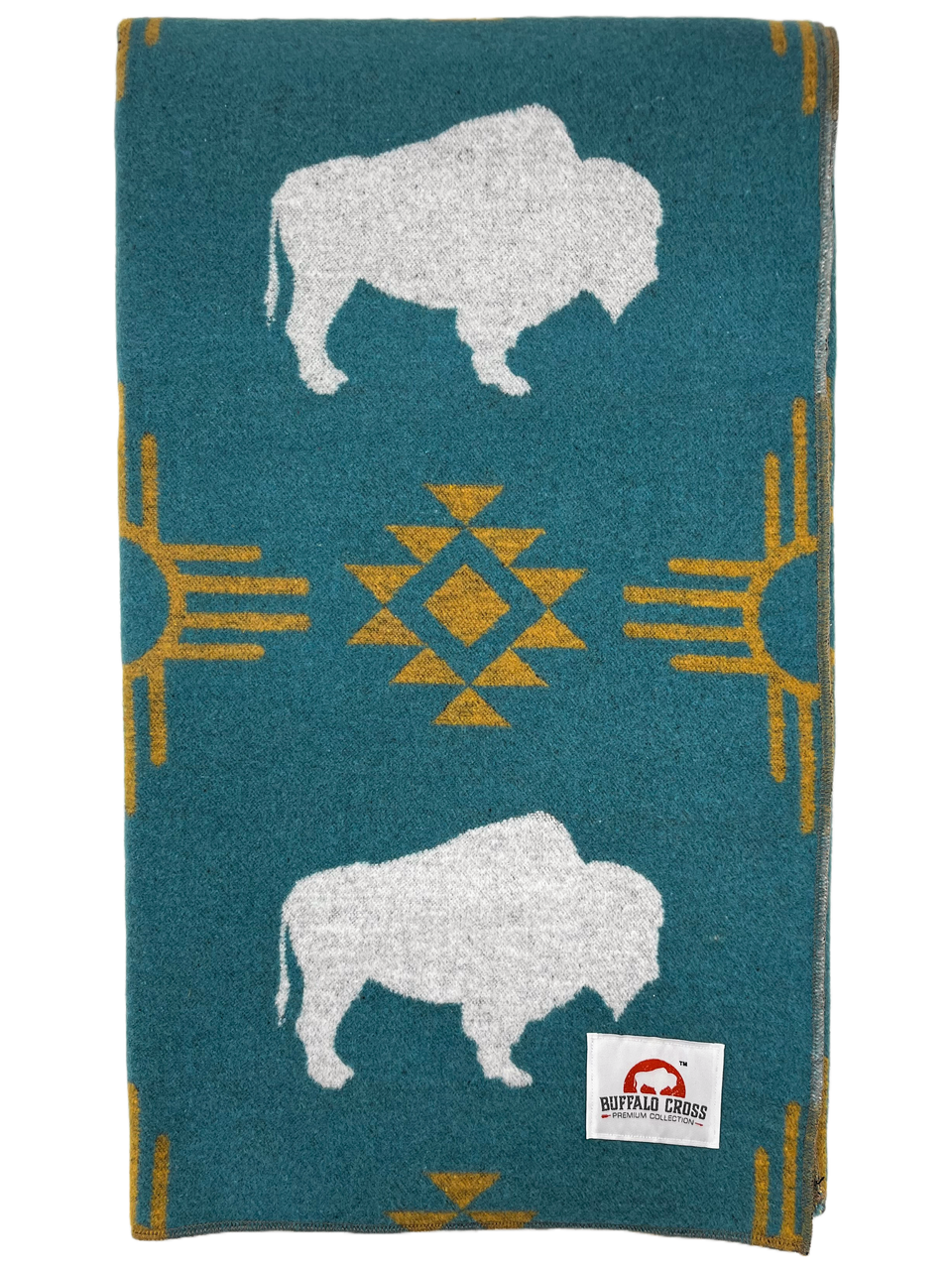 Buffalo Cross Blanket - White Buffalo Turquoise/ Yellow