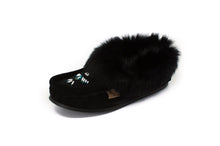Load image into Gallery viewer, Women&#39;s Laurentian Chief Rabbit Fur and Suede Moccasins with Rubber Sole
