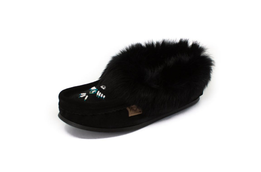 Women's Fur Suede Moccasins with Rubber Sole