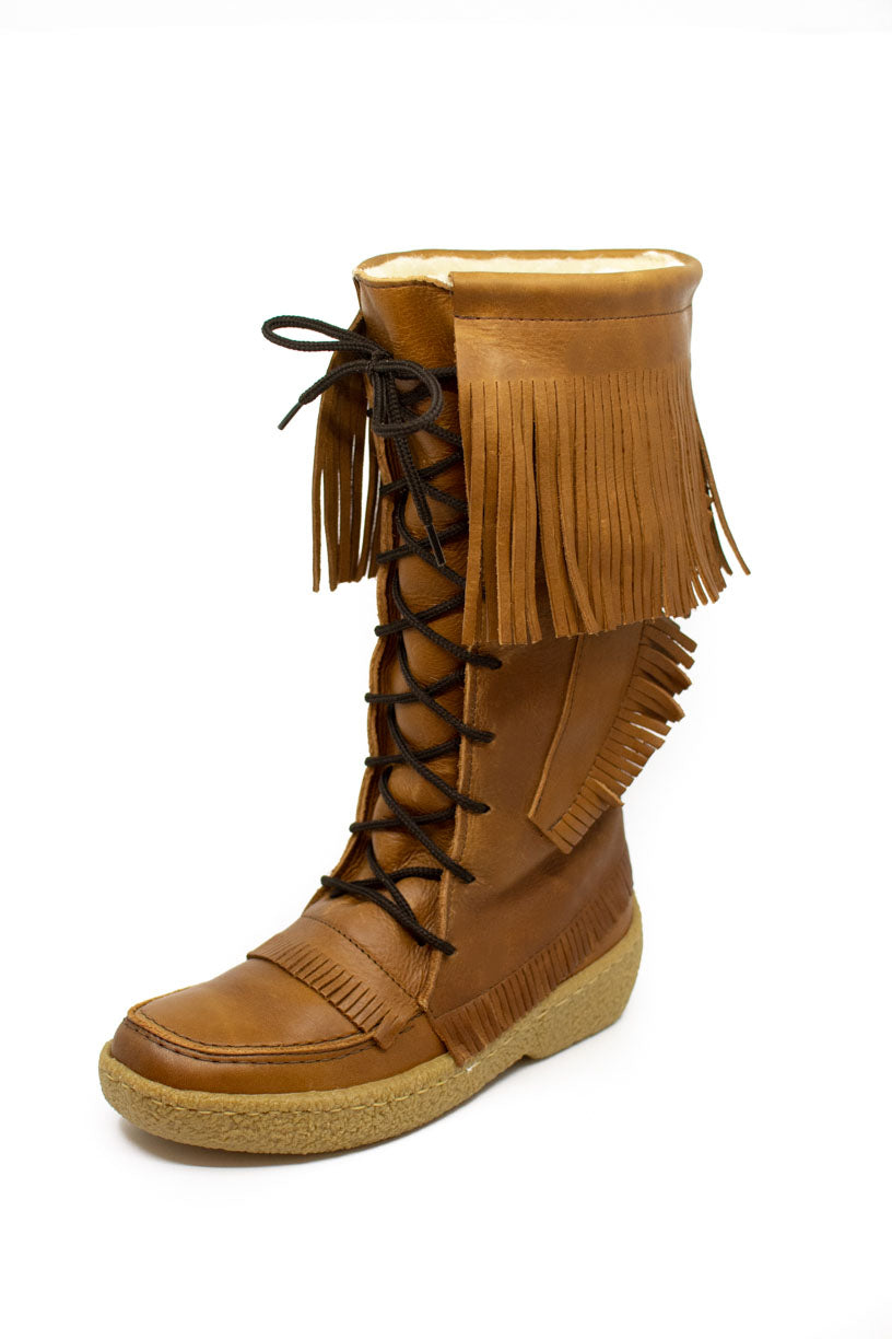 Women's Barbo Fringe Deerskin Boots - Peanut