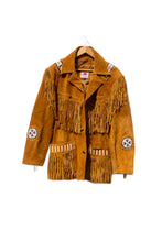 Load image into Gallery viewer, Unisex Beaded Leather Fringe Jacket | Tan
