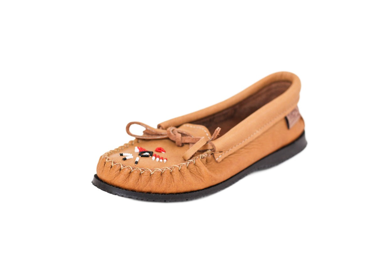 Women's Laurentian Chief Beaded Moosehide Moccasins with Rubber Sole #7456